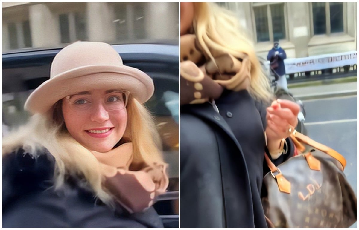 Lourdes Dávalos Leon en Londres con un bolso de Louis Vuitton y sus iniciales