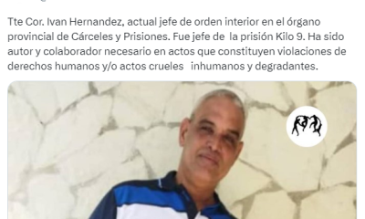 Observatorio Cubano de Derechos Humanos revela datos del represor Iván Hernández