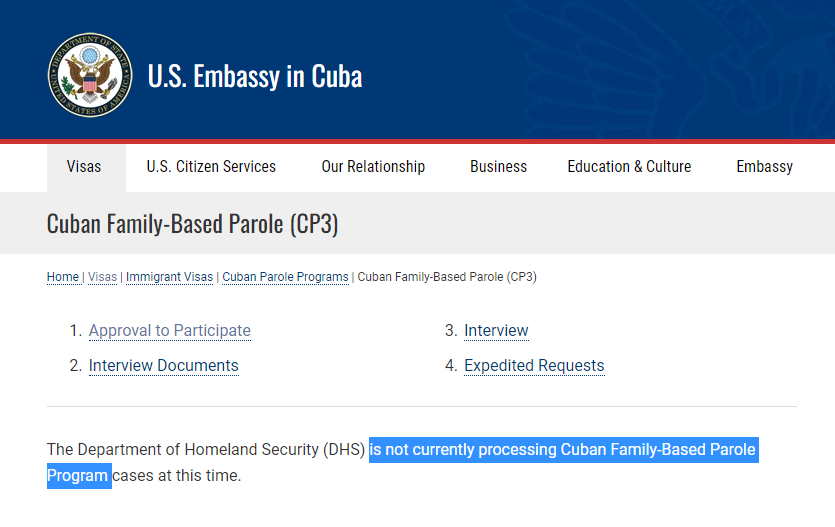 ¿EEUU cancela el Programa Cubano de Reunificación Familiar (CRFP)