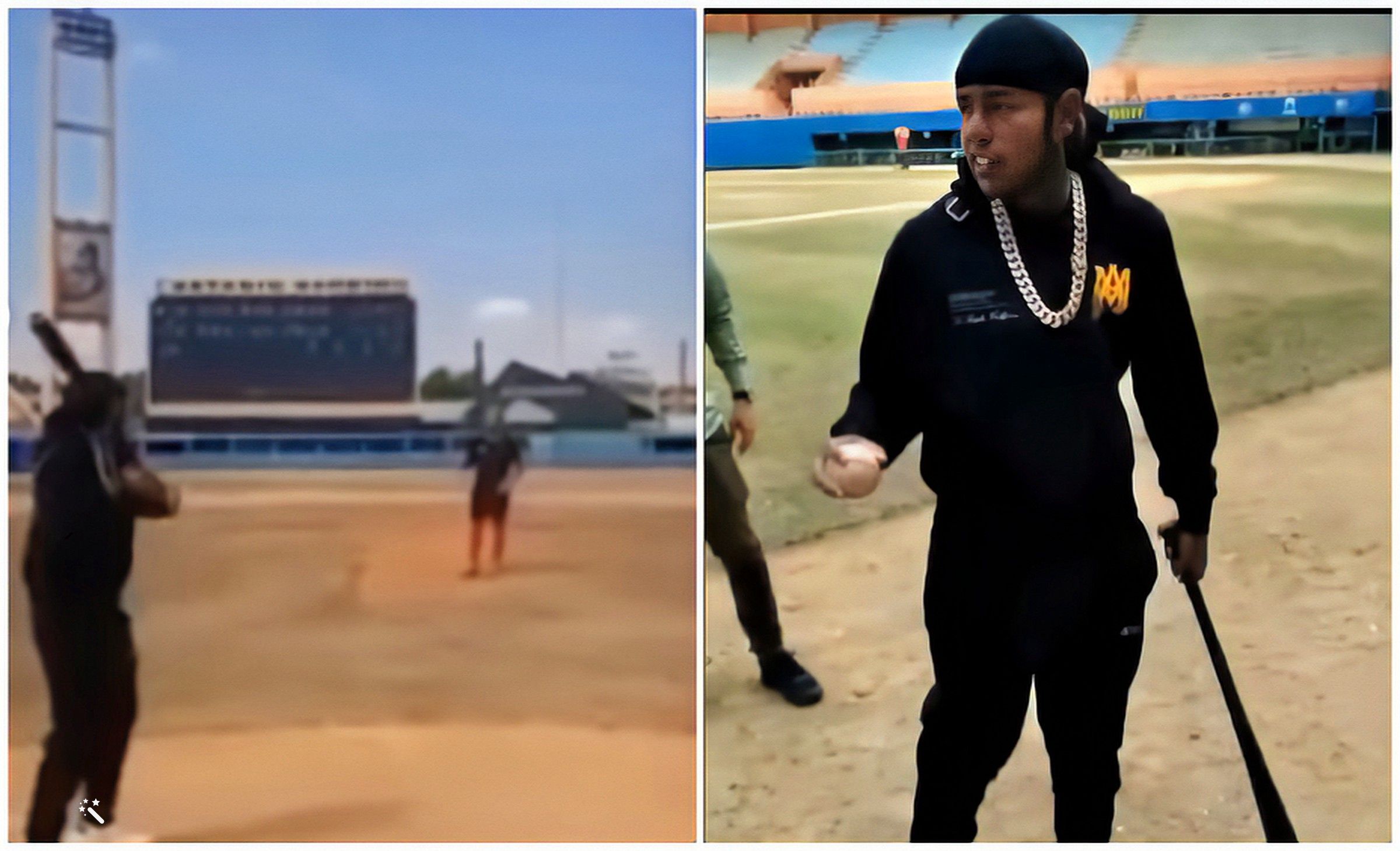 El rapero Tekashi 6ix9ine toma prácticas de bateo en el estadio Sandino de Santa Clara
