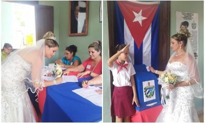 Cubana de Ciego de Ávila vota con vestido de novia en las “elecciones” de la Isla