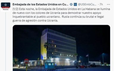 Embajada de EEUU en Cuba se ilumina con colores de Ucrania