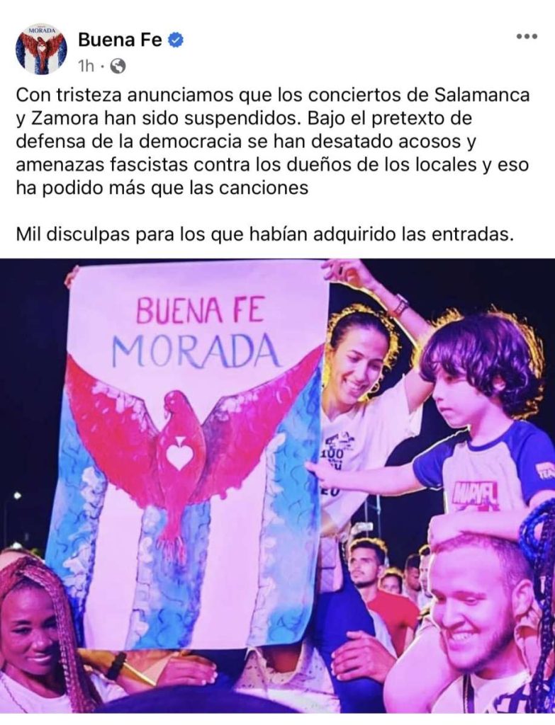 Cancela concierto Buena Fe España