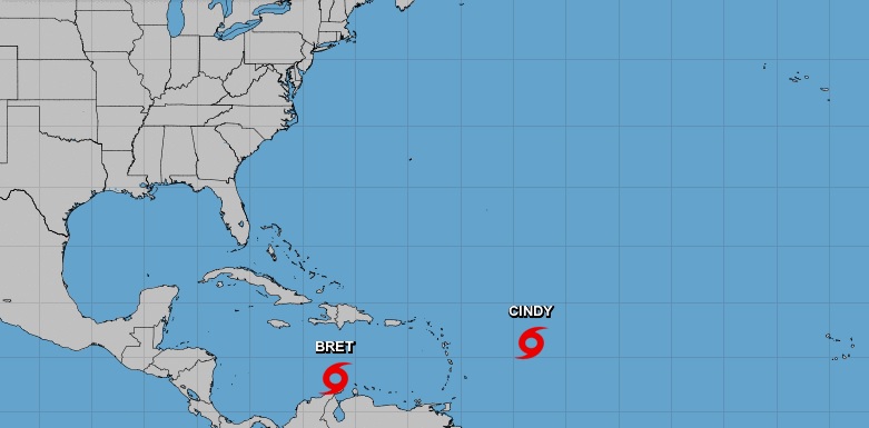 Las tormentas tropicales Bret y Cindy no representan peligro y se debilitarán en los próximos días