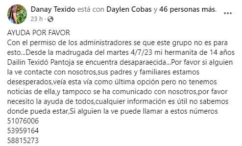 Familia solicita ayuda urgente para localizar a su hija de 14 años desaparecida en Santiago de Cuba3