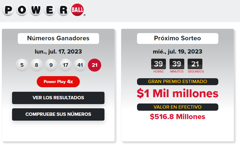 Lotería de Powerball sube a 1.000 millones de dólares para el miércoles 19 de julio