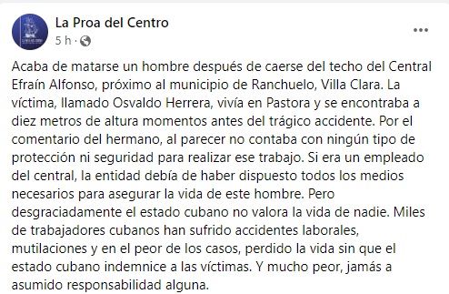Tragedia en la central Ifraín Alfonso Trabajador fallece al laborar sin protección en el techo