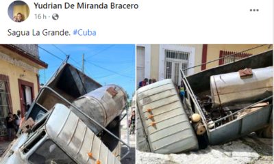 Camión cae en enorme bache de Sagua La Grande “Las calles de Cuba son zonas de guerra”