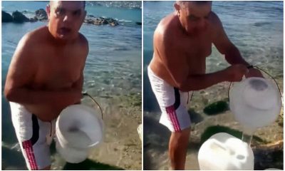 Desesperación en Cuba_ vecino de Matanzas recolecta agua de mar para llevar a su casa