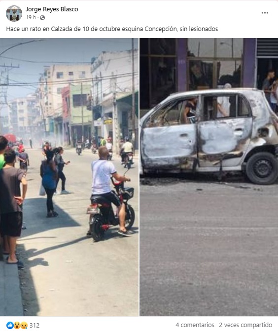 Automóvil se incendia en La Habana. (Foto: Jorge Reyes Blasco-Facebook)