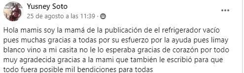 Limay Blanco extiende mano solidaria dona alimentos a madre cubana con refrigerador vacío