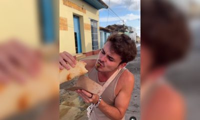 Así reacciona el influencer español Jesús Sansal al probar una pizza cubana