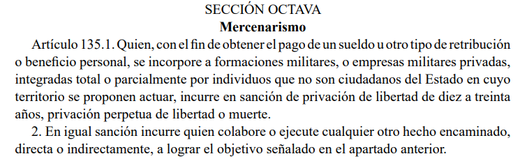 Código Penal Mercenarismo en Cuba