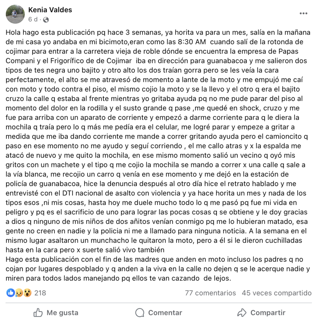 Kenia Valdés denuncia haber sido asaltada con un Taser