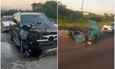 Moskvitch impacta con un Mercedes y se parte en dos en la Vía Blanca