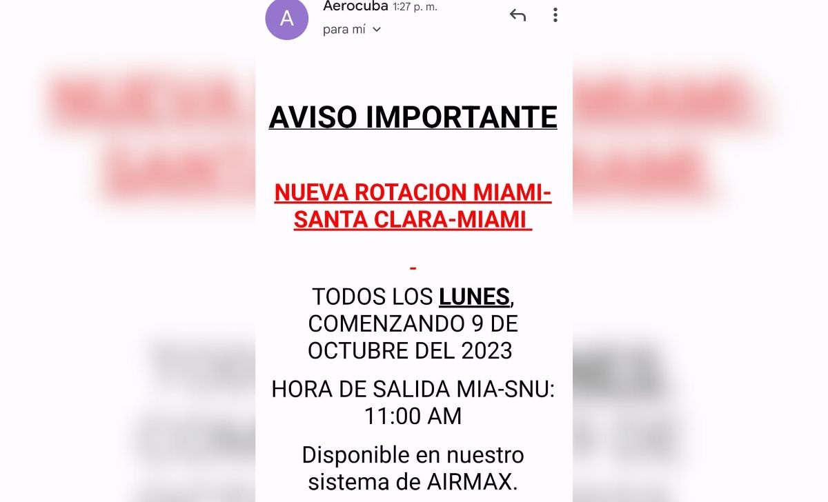 Aerocuba anuncia vuelo de Miami a Santa Clara a partir del 9 de octubre