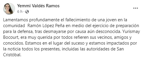 Joven cubana fallece en Artemisa cuando participaba en los ejercicios de preparación de la Defensa3