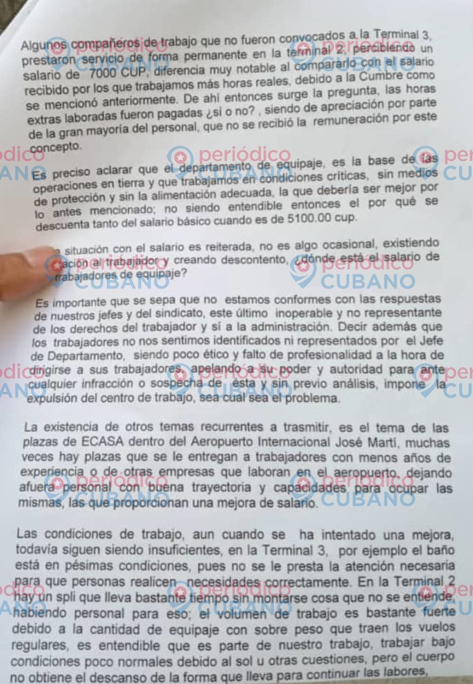 Trabajadores del Aeropuerto de La Habana realizan protesta por malas condiciones laborales
