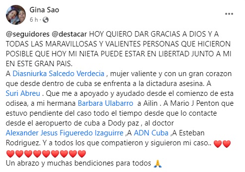Abuela cubana agradece el apoyo recibido para movilizar a su nieta a Estados Unidos