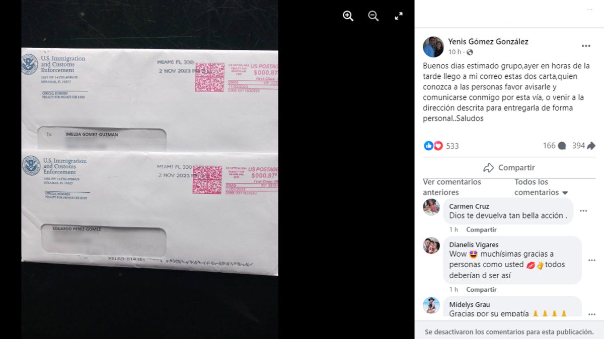 Cubana busca a destinatarios de dos cartas del ICE que llegaron a su hogar en Miami