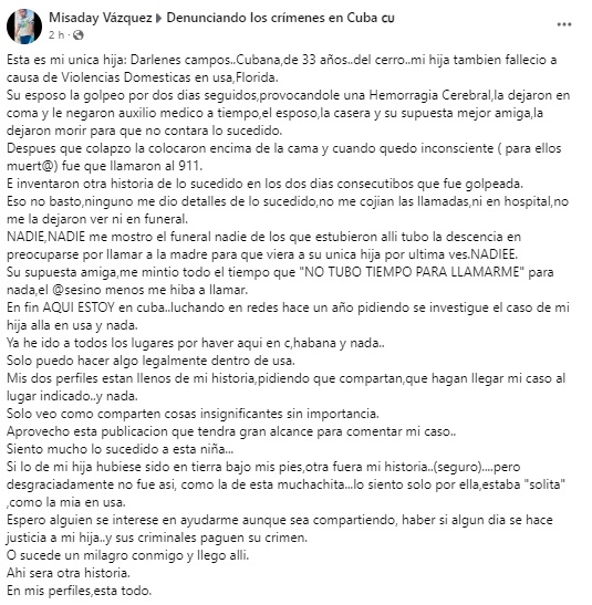 Joven cubana muere a causa de un acto de violencia doméstica en el sur de Florida