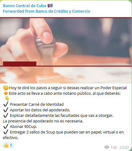 Banco Central de Cuba cómo tener un poder especial para trámites bancarios