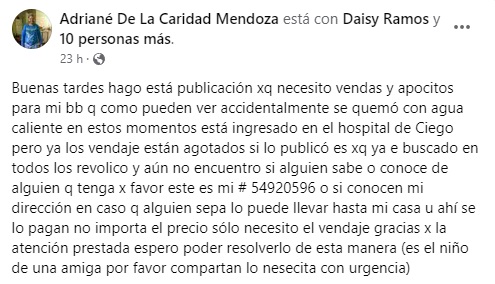 Niño de Ciego de Ávila requiere donaciones de vendas para su Tratamiento por quemaduras
