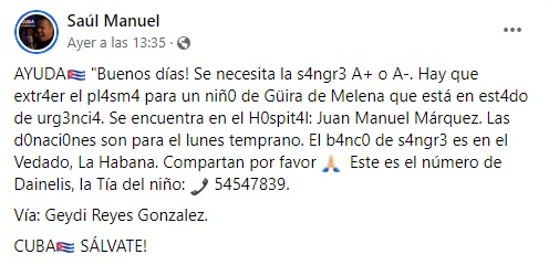 Niño en estado crítico en La Habana requiere donación de sangre de forma urgente9