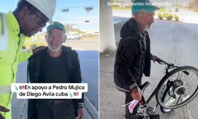 Obreros cubanos entregan bicicleta a indigente compatriota en Houston (1)