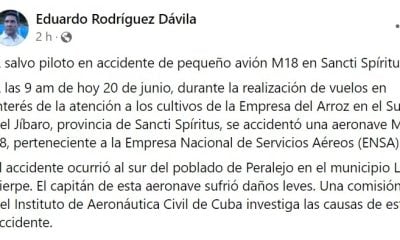 Accidente aéreo en Sancti Spíritus informan de único sobreviviente
