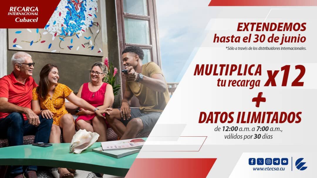 Etecsa extiende recarga internacional que multiplica por 12 el saldo principal
