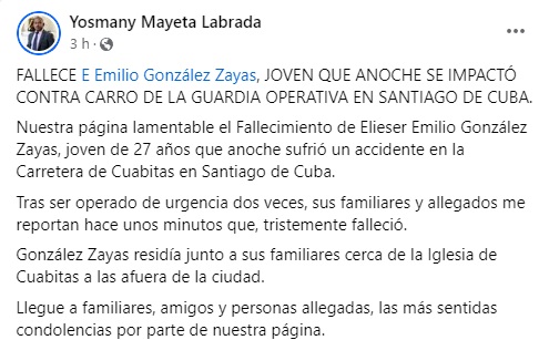 Joven de 27 años fallece tras trágico accidente en Santiago de Cuba