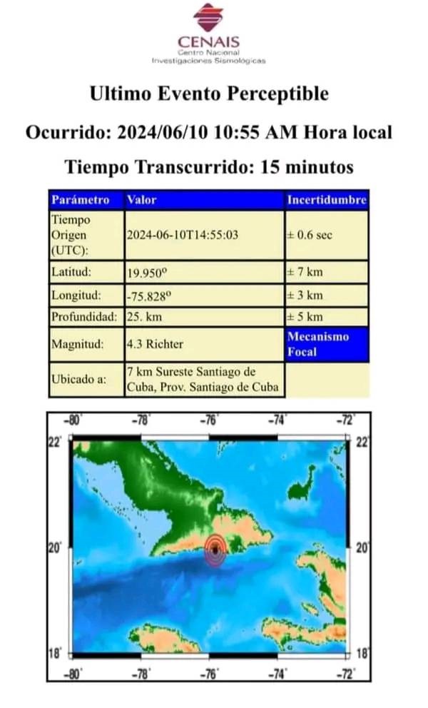 Sismo perceptible en Santiago de Cuba y otras zonas del oriente de la Isla