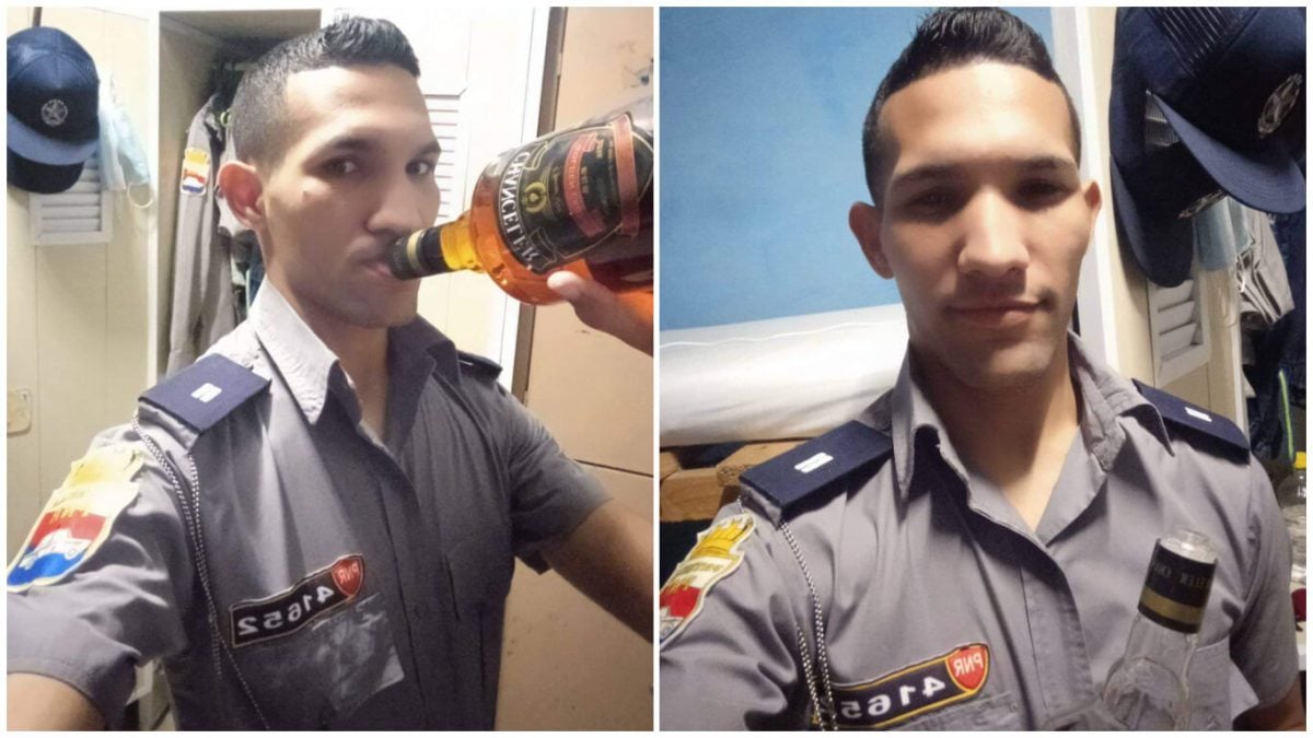 Policía cubano toma alcohol mientras se encuentra en servicio en La Habana (1)