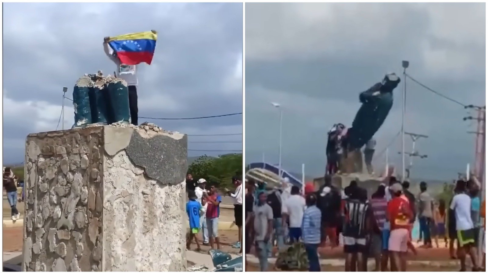Venezolanos derriban siete estatuas de Chávez para demostrar rechazo al fraude de Maduro