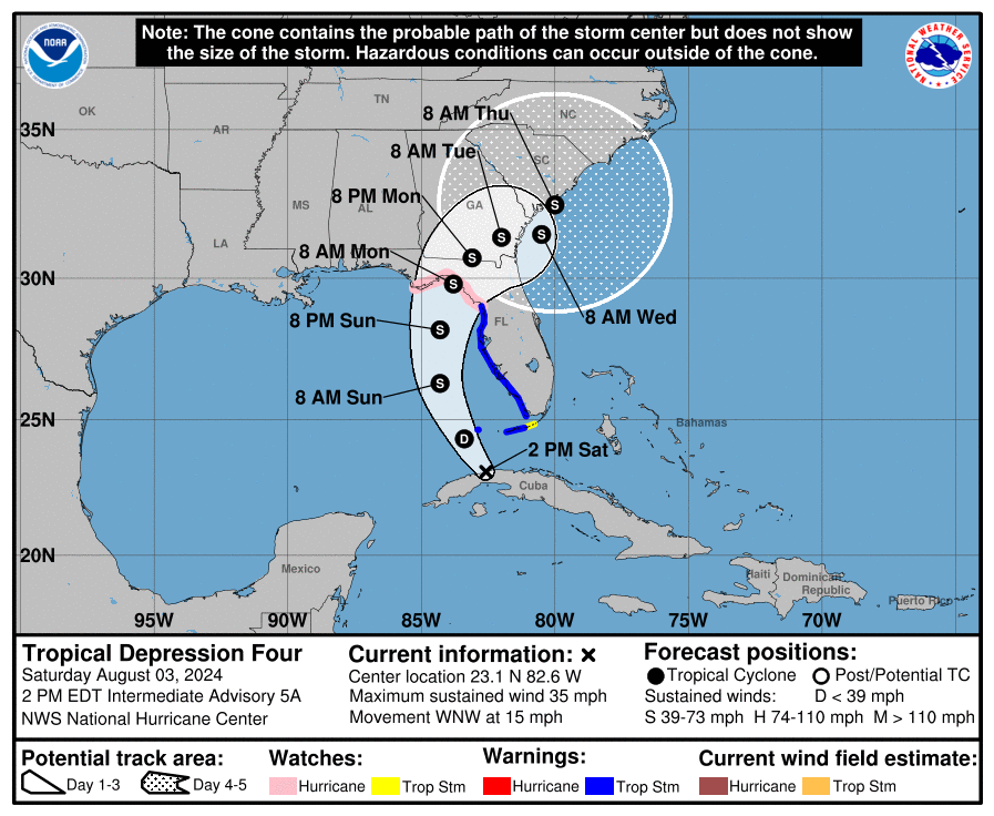 Tormenta tropical Debby se formaría en próximas horas y avanzaría hacia Florida