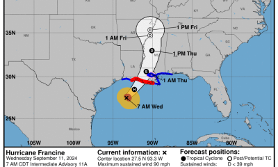 Huracán Francine impactaría la costa de Luisiana con fuertes marejadas y vientos mortales