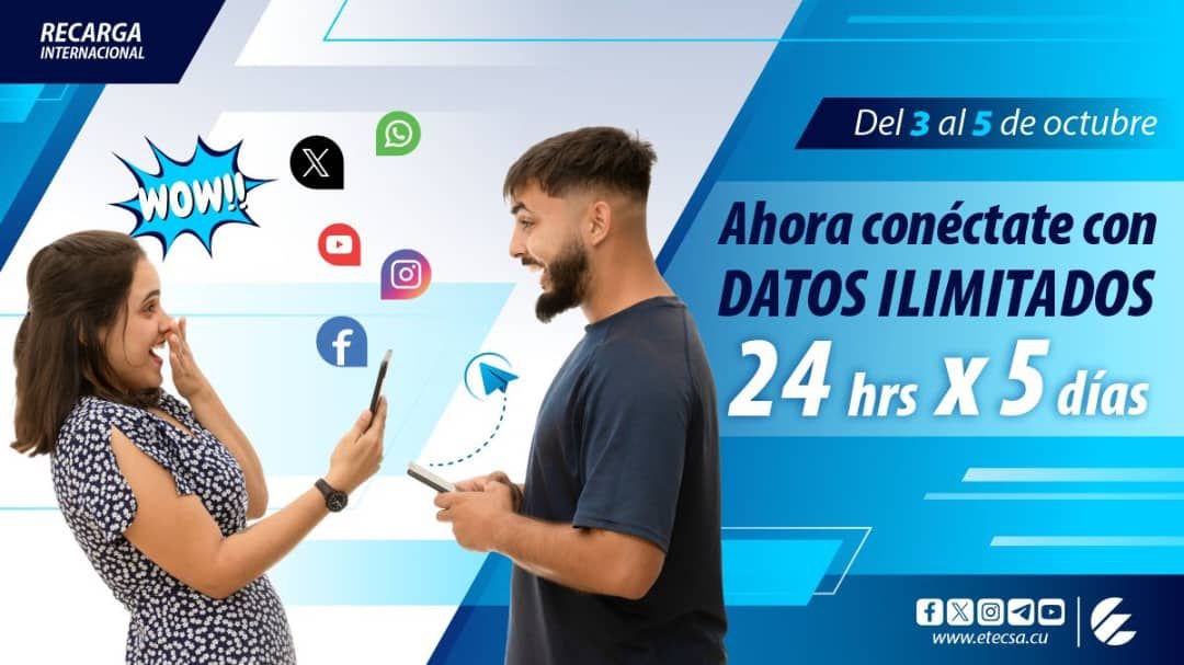Etecsa estrena nueva modalidad de recarga internacional con datos ilimitados por 5 días