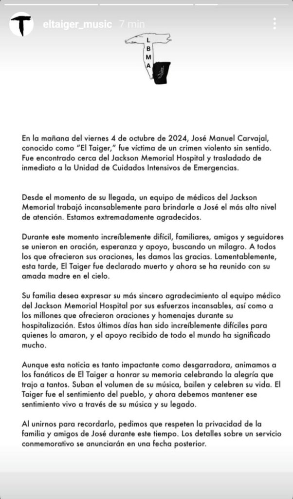 Muere el taiger cantante cubano