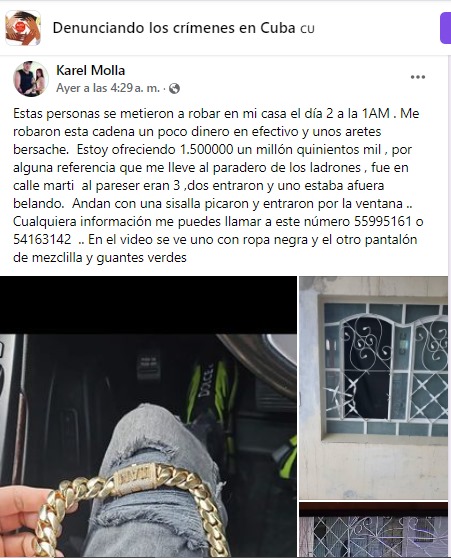 Ofrecen 1.5 millones de CUP en recompensa por cadena de oro robada en Santa Clara