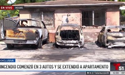 Pirómano provoca graves daños en tres vehículo y un edificio en Miami (1)