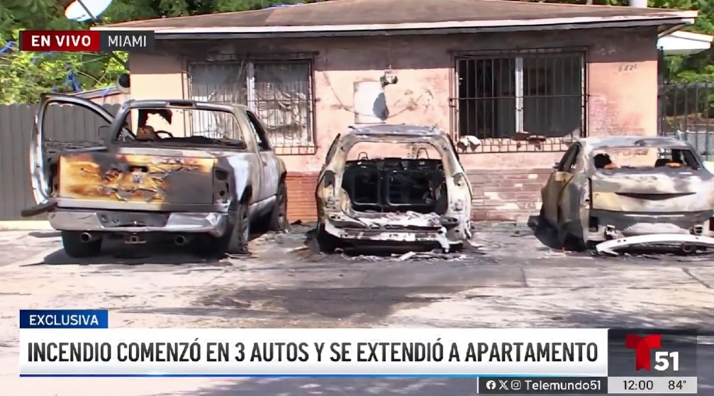 Pirómano provoca graves daños en tres vehículo y un edificio en Miami (1)