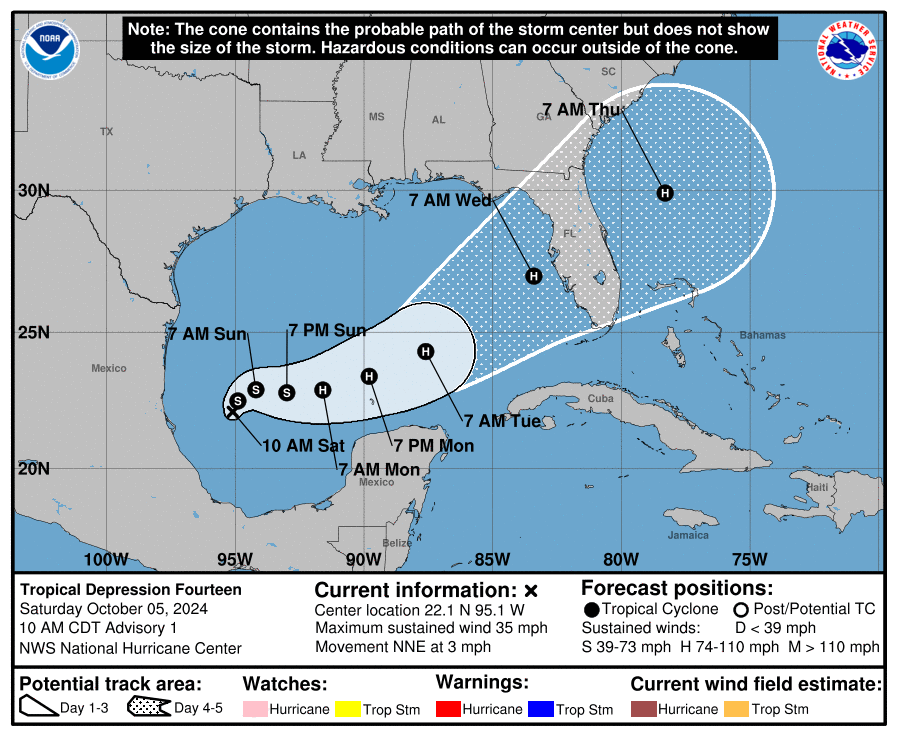 Proyectan impacto de huracán en Tampa para el miércoles 16 de octubre