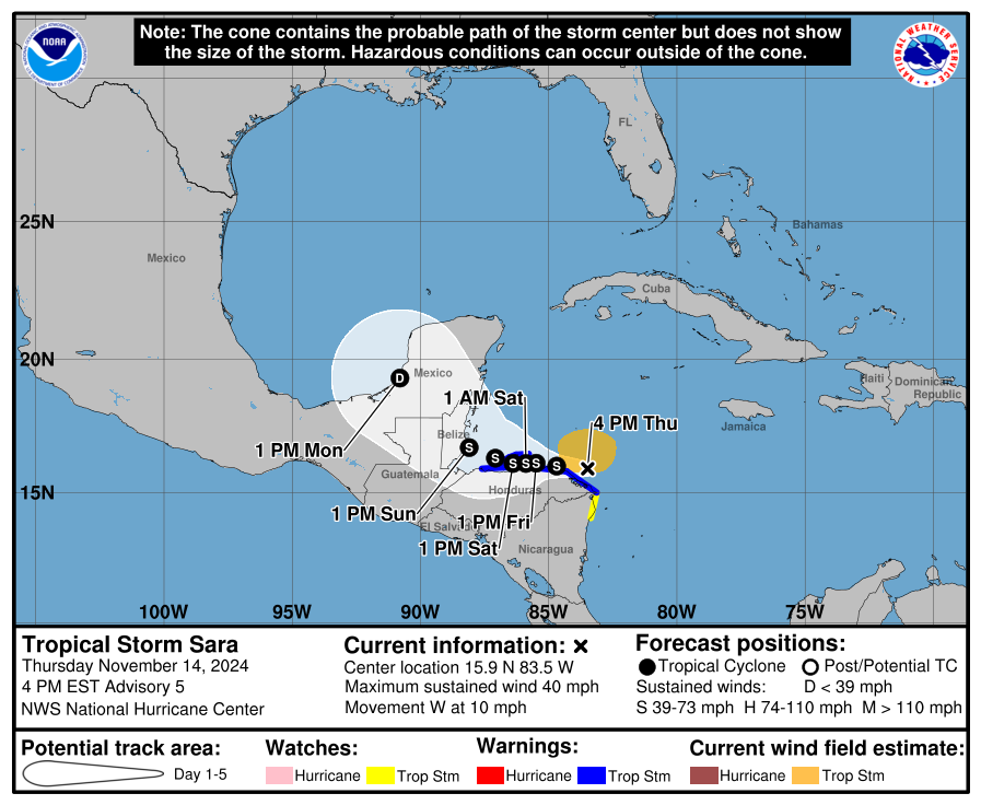 Tormenta tropical Sara ocasionará catastróficas inundaciones en Honduras
