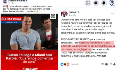 Buena Fe abandona Cuba