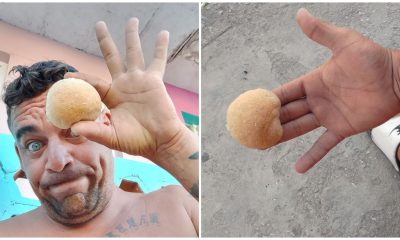 Influencer Yoandi Montiel muestra las proporciones de un pan de la bodega