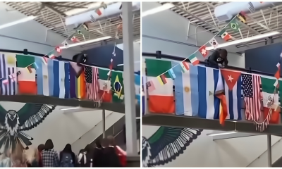 Estudiante retira bandera del orgullo gay que cubría la bandera de Cuba