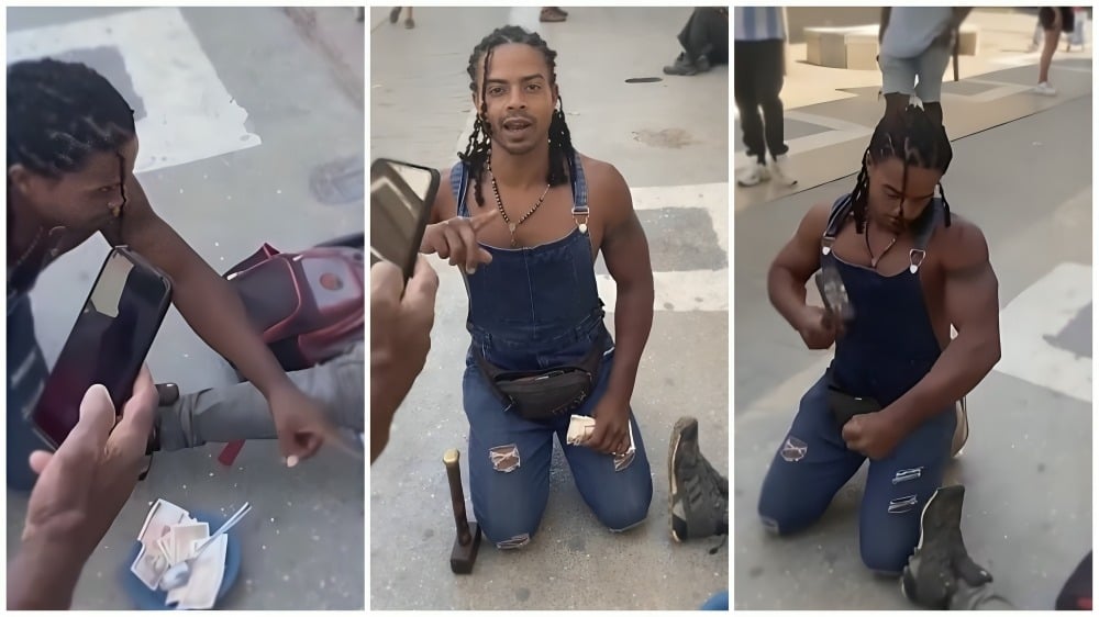 El hombre de hierro ayuda a un indigente en Cuba