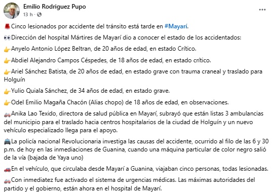 Cinco jóvenes lesionados tras grave accidente de tránsito en Mayarí 3