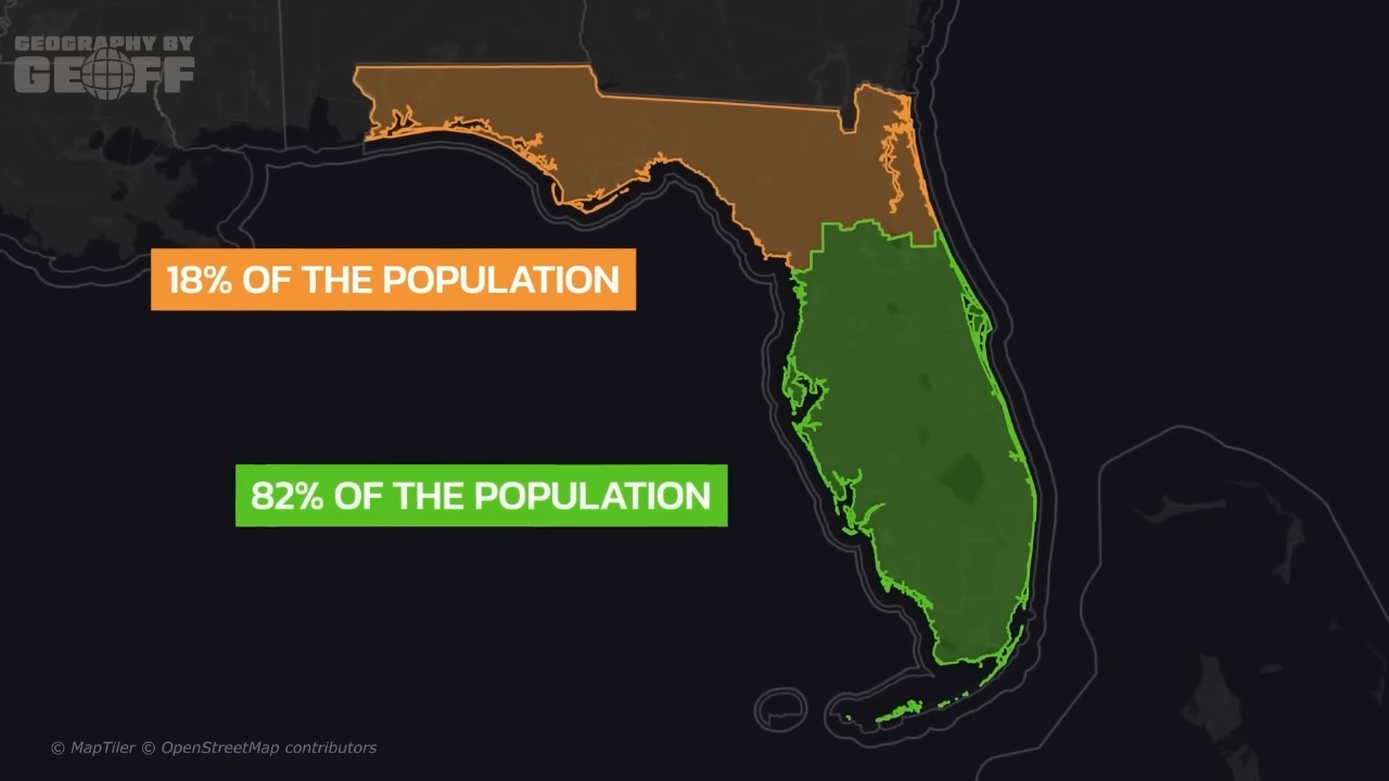 ¿Por qué solo el 18% de la población de Florida vive en la parte norte?, image size:1280x720